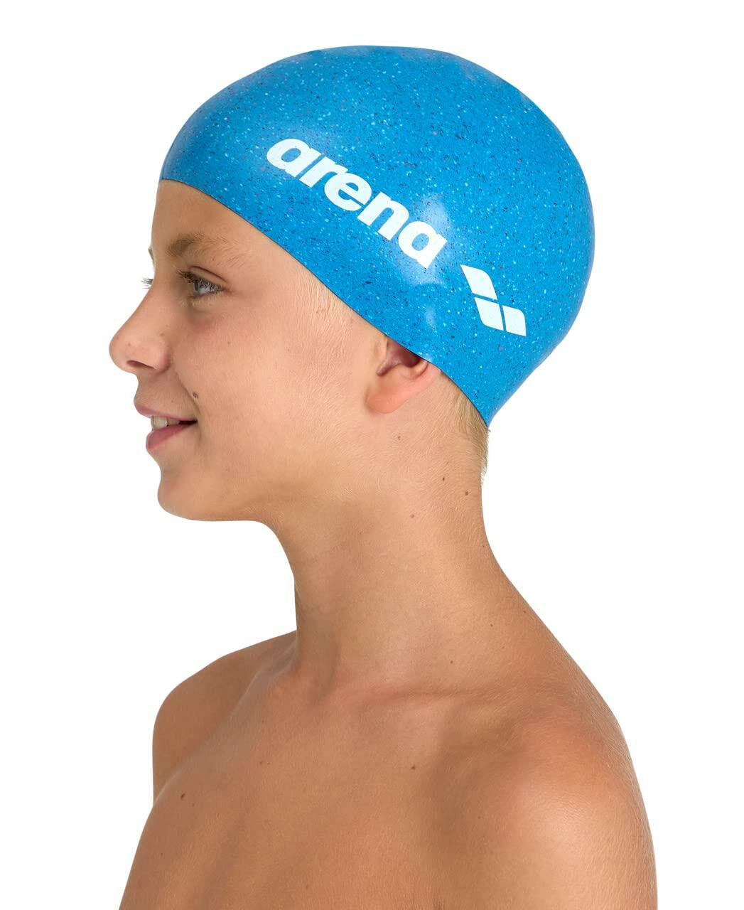 Arena Junior Recycled Silicone Unisex Swim Cap, One Size, Blue Multi