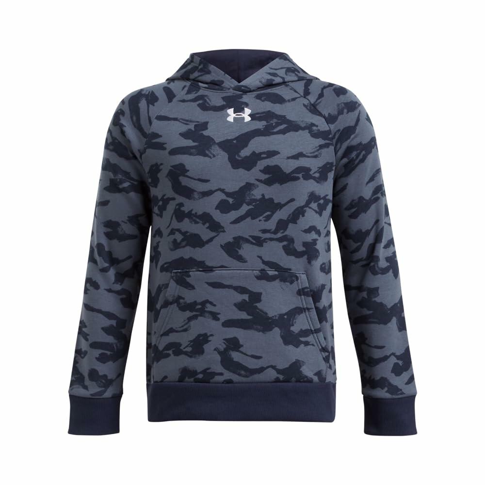 Under Armour Boys' Rival Fleece Printed Hoodie, (410) Navy/DP Gray/White, Small