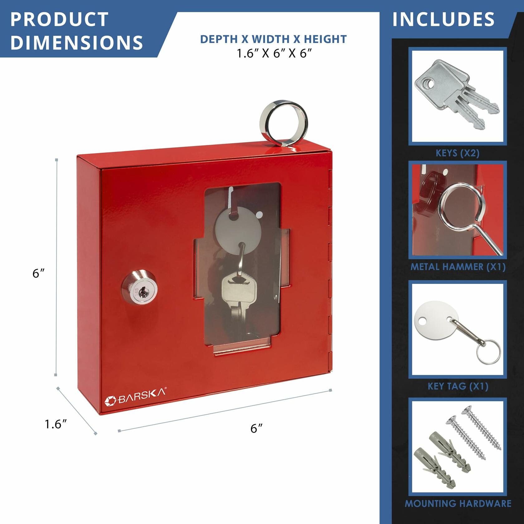 BARSKA Standard Breakable Emergency Key Box, Red, Small