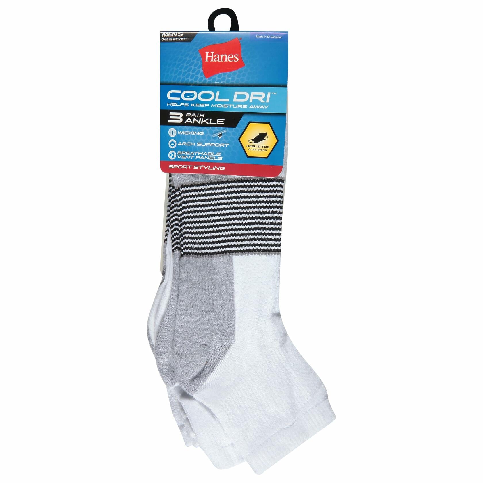 Hanes, Mens Cool Dri Ankle White, 3 Count