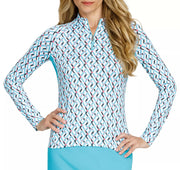 Tail Women's 1/4 Zip Print Long Sleeve Raglan Golf Top, XS, Crystal Quartz Blue