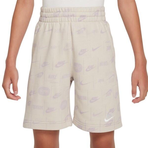 Nike Big Kids Sportswear Printed Club French Terry Shorts - Lt Orewood Brn/white