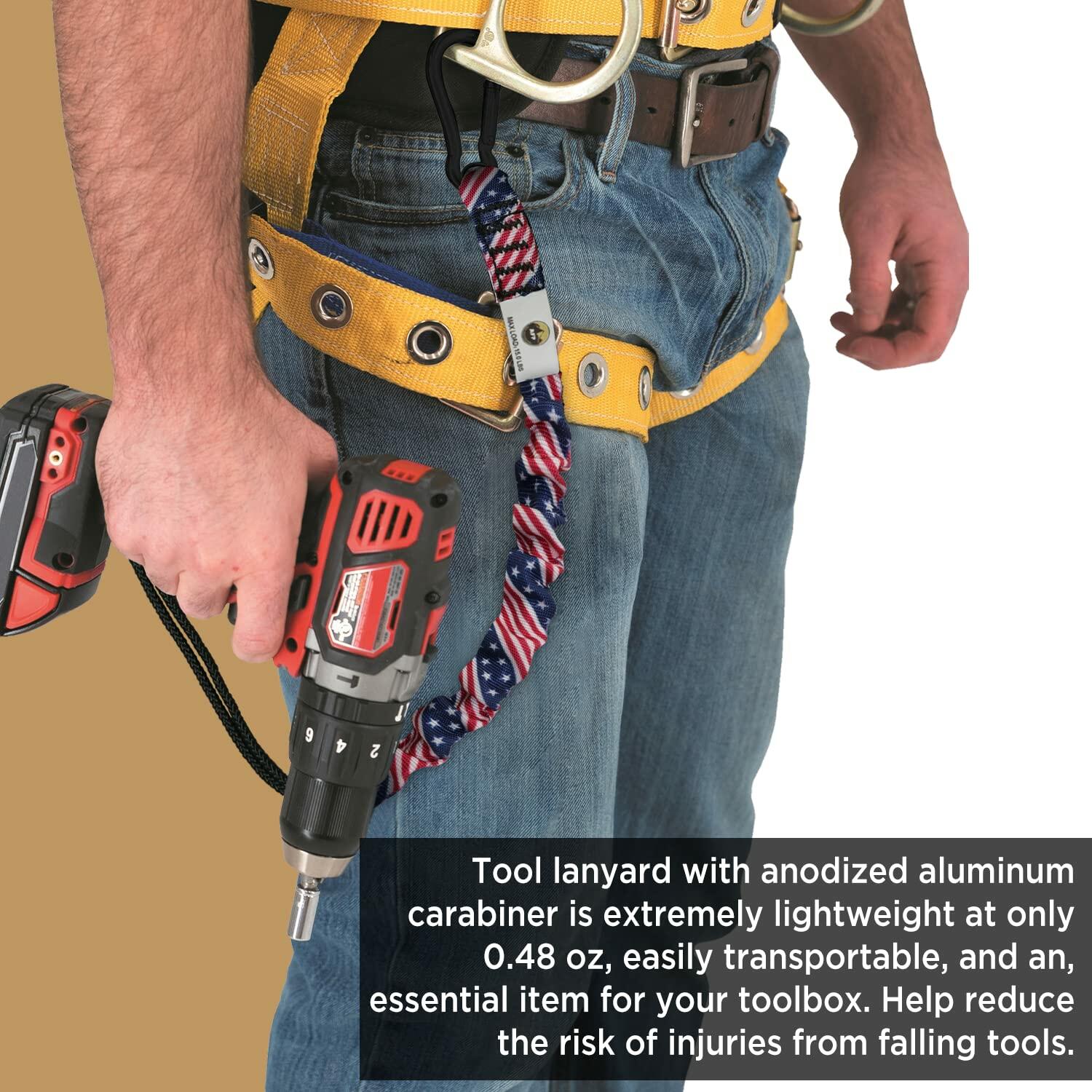 American Flag Tool Lanyard, Shock Absorbing w/Aluminum SL Carabiner 15lb