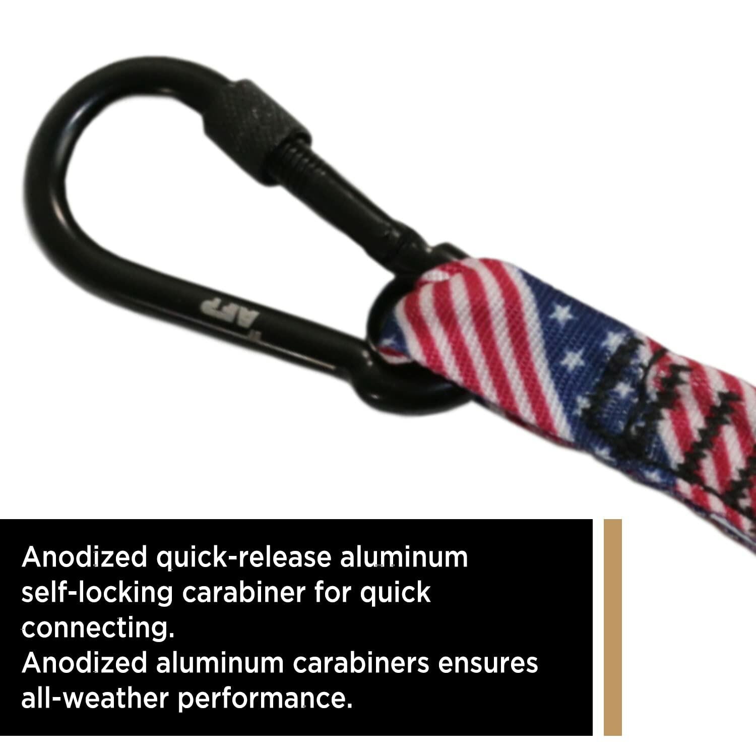 American Flag Tool Lanyard, Shock Absorbing w/Aluminum SL Carabiner 15lb