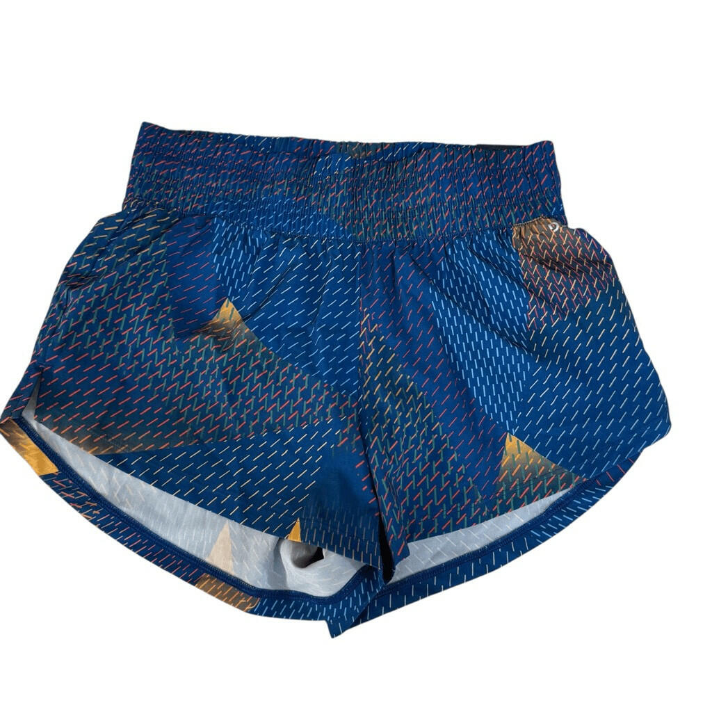 DSG Women High Rise Stride Shorts Lined Blue Gold Swirl Size XS