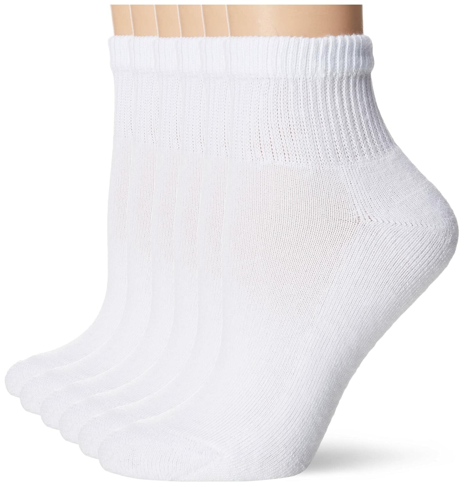 Ankle Socks Womens 6-Pack Hanes Ultimate White Black ComfortSort Cushion sz 5-9