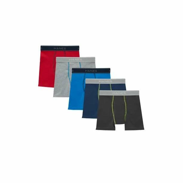 Hanes Boys' Performance Mesh Tween Boxer Briefs, X-Temp, Black, 5-Pack