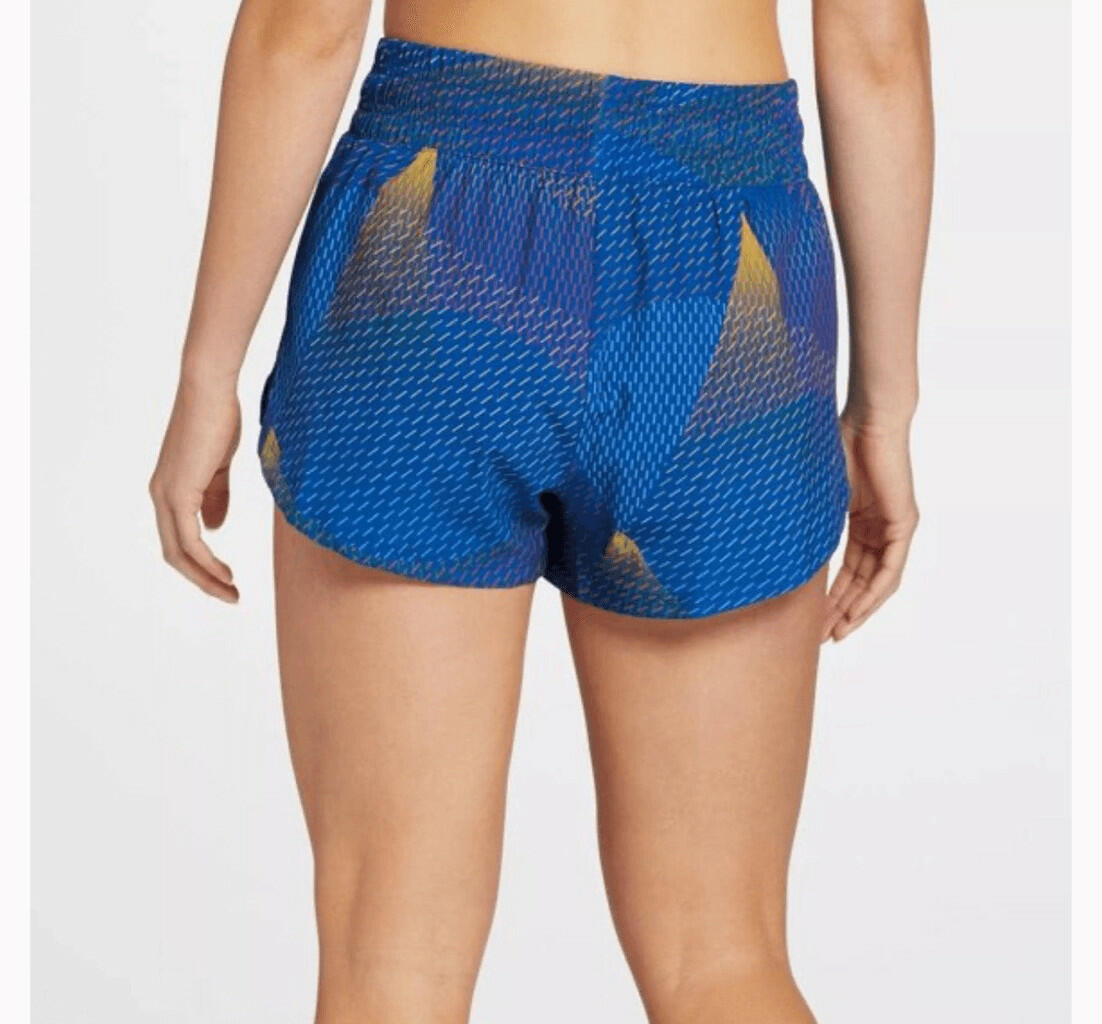 DSG Women High Rise Stride Shorts Lined Blue Gold Swirl Size XS
