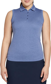 Walter Hagen Women's Clubhouse Jacquard Sleeveless UV Golf Polo, Medium, Mid Blu
