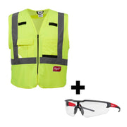 Large/X-Large Yellow Class 2 High Vis Safety Vest with 1 Pack Safety Glasses