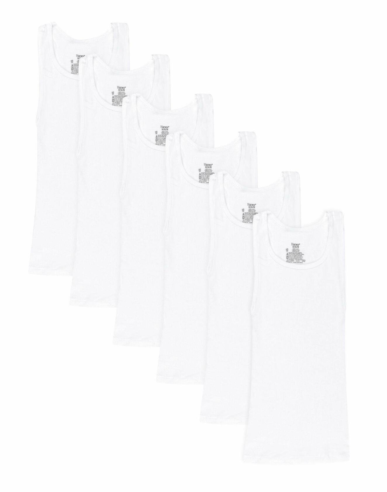 Hanes Tank 6-Pack Boys EcoSmart  (1 Free Bonus) Undershirt Underwear White XS