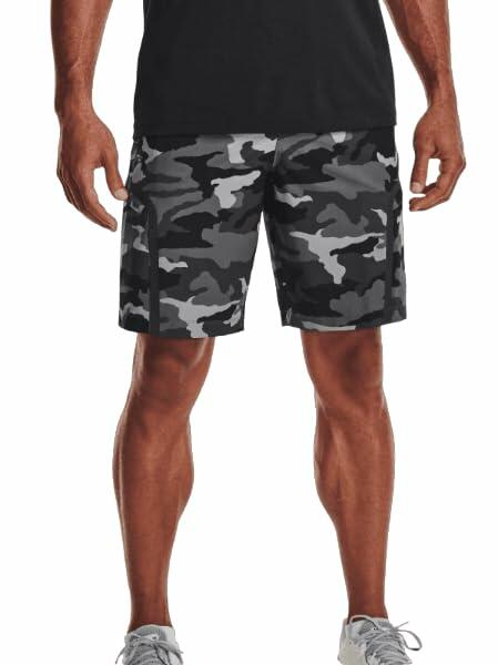 Under Armour Men's UA Elite Cargo Printed Shorts, Black/Gray Camo, Small