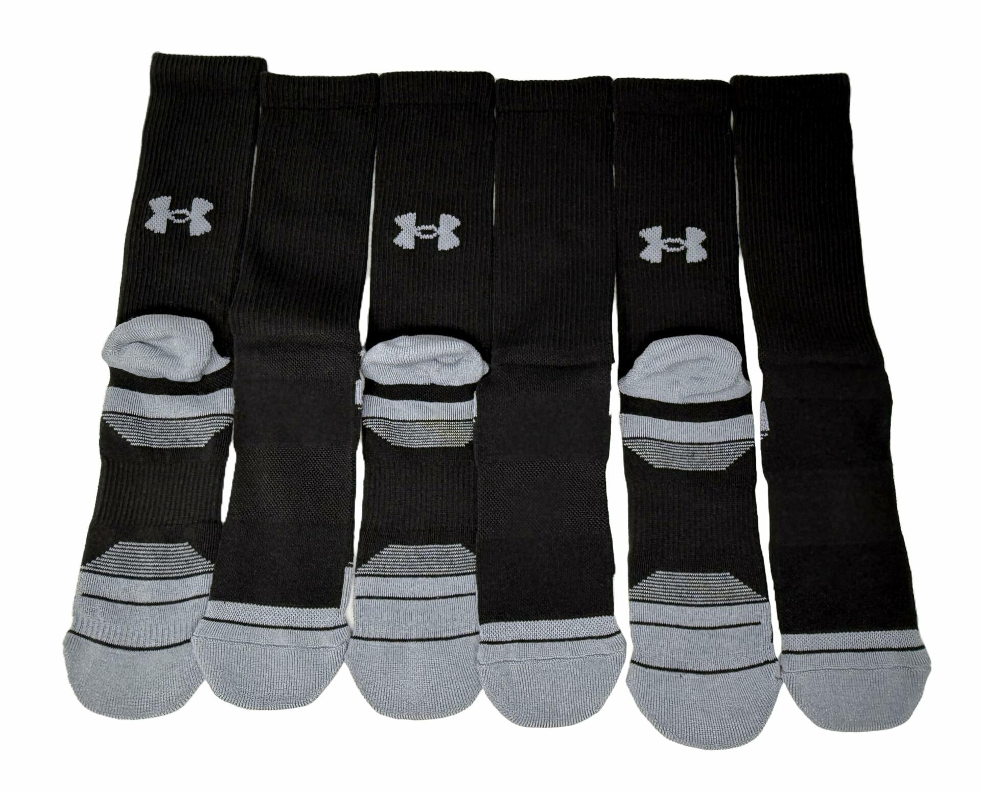 Under Armour Men's UA Performance Tech Cushioned Crew Socks - 6 Pack Black
