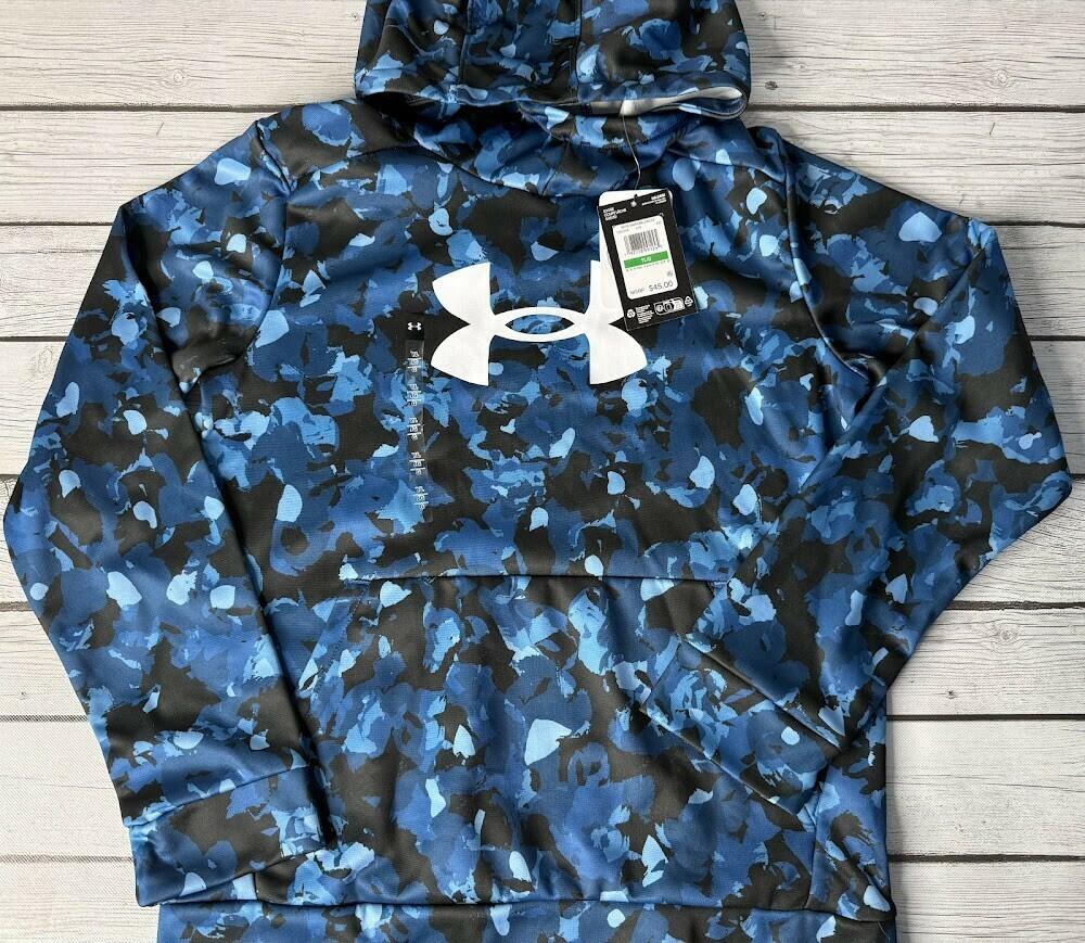 New Under Armour Fleece Big Logo Printed Blue Camo Size Youth Large YL MSRP 45