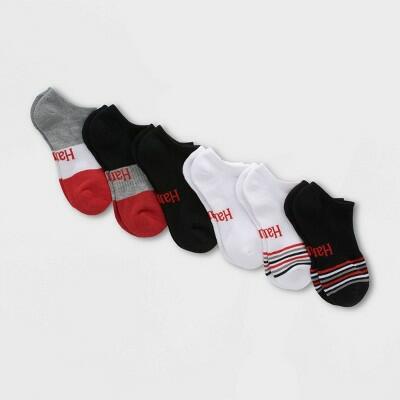 Hanes Originals Women's 6pk No Show Socks - Red/White/Black 5-9