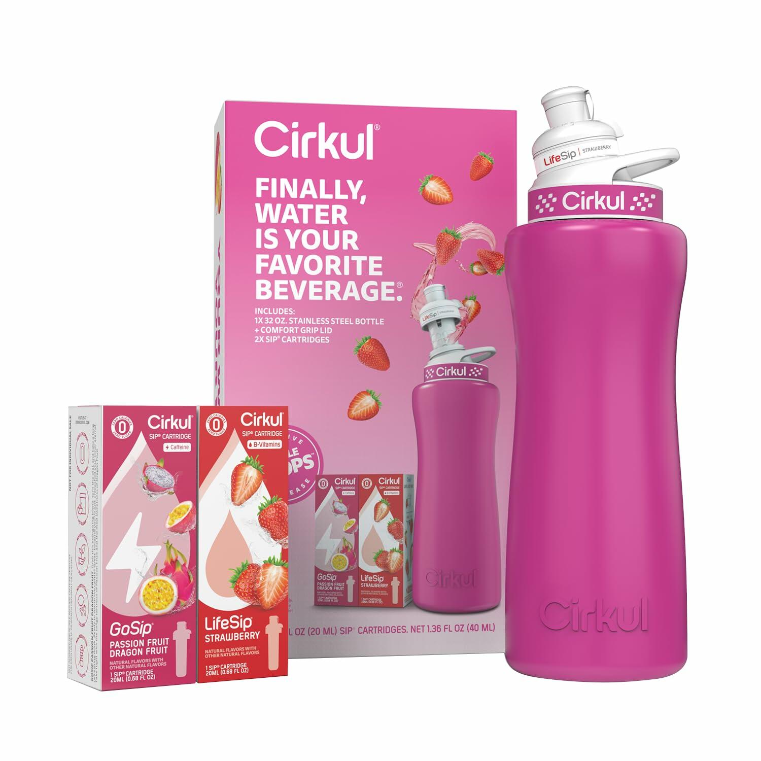 Cirkul 32oz. Hot Pink Stainless Steel Water Bottle Kit and 2 Flavor Cartridges
