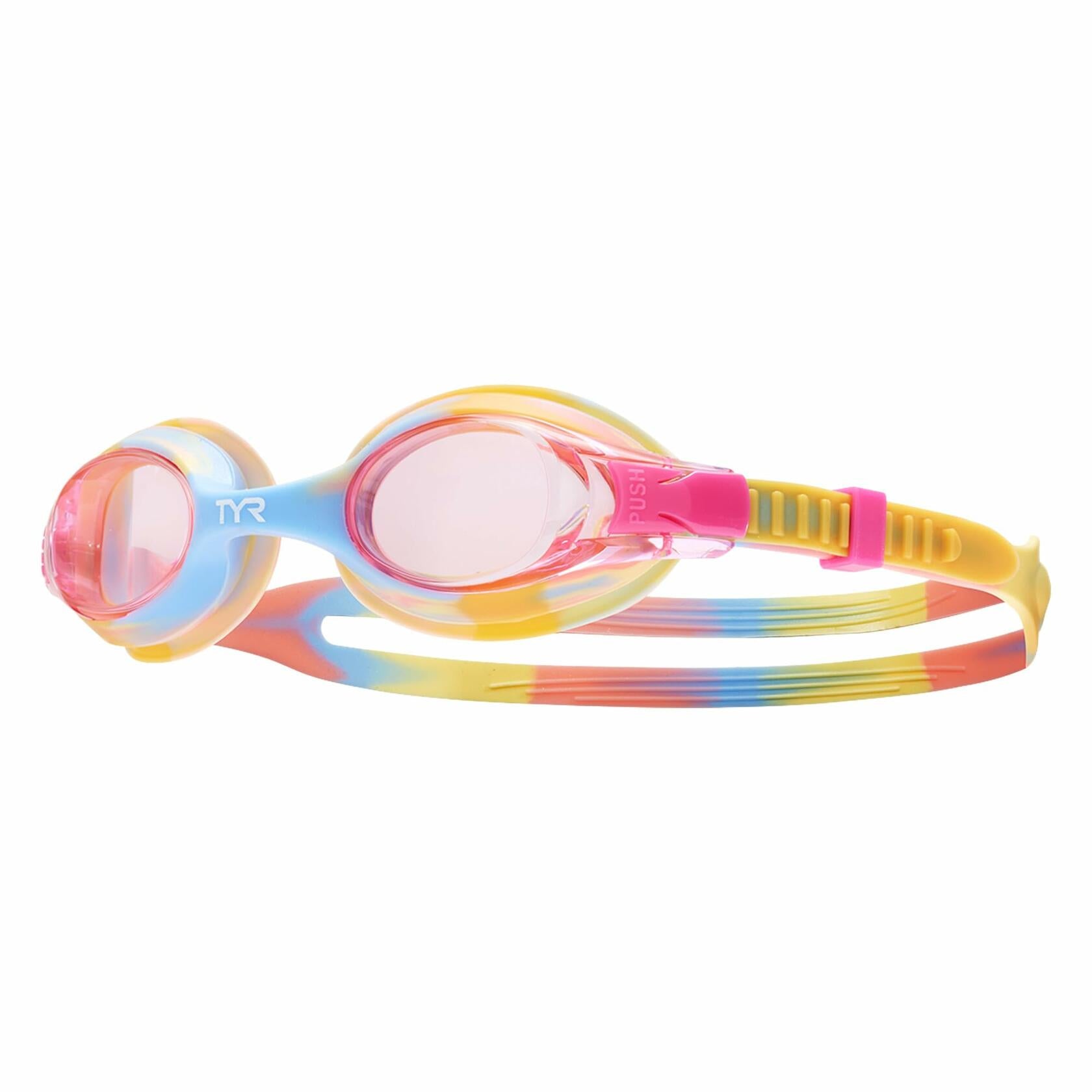 TYR Swimple Tie Dye Youth 3-10 Swim Goggles, Pink/Orange/Yellow