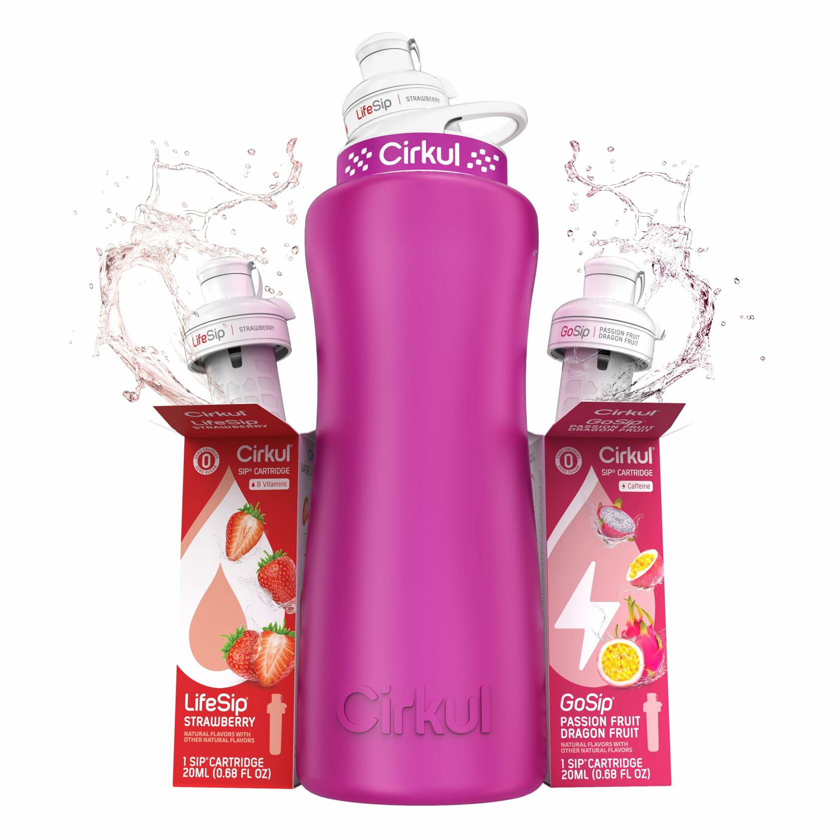 Cirkul 32oz. Hot Pink Stainless Steel Water Bottle Kit and 2 Flavor Cartridges