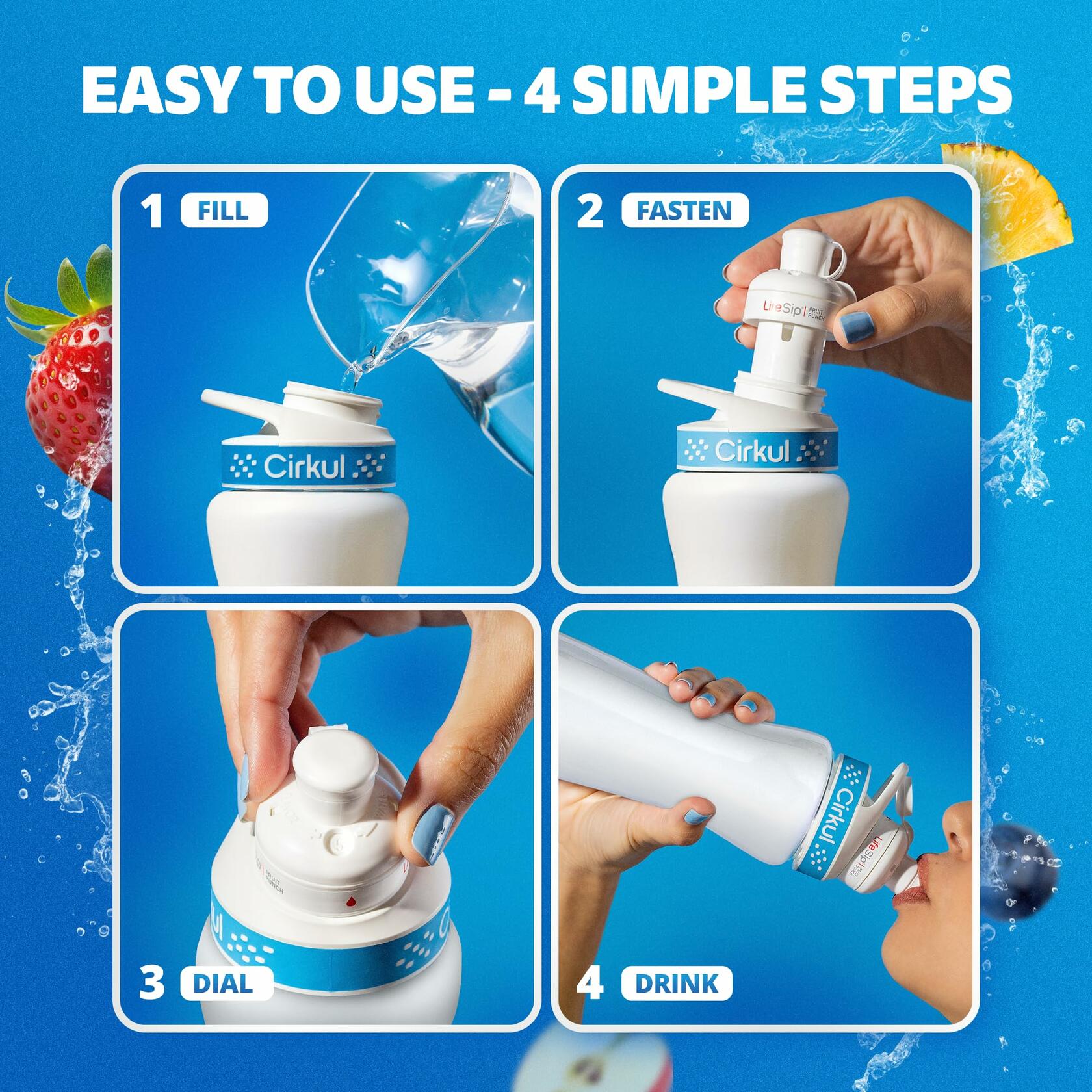 Cirkul 32oz. Hot Pink Stainless Steel Water Bottle Kit and 2 Flavor Cartridges