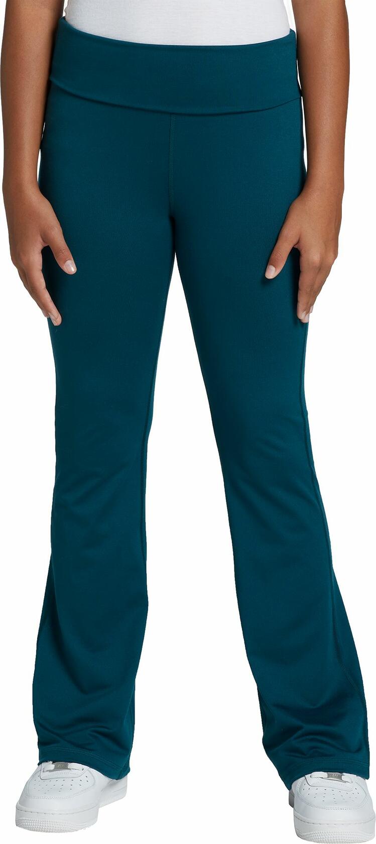 DSG Girls' Momentum Foldover Waist Flare Leggings, Small, Dark Teal Ocean Green