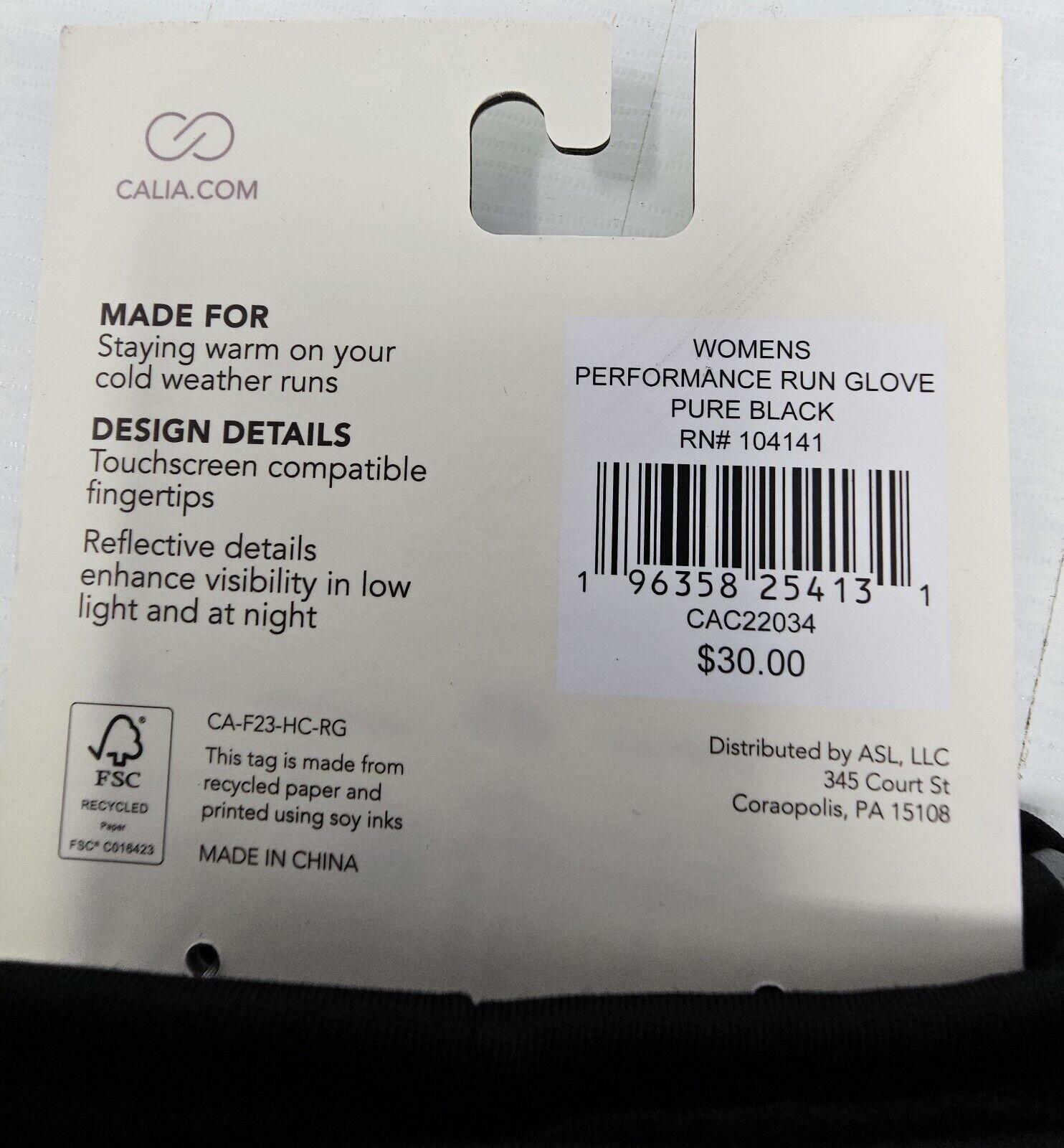 Calia Womens Performance Run Gloves Size M/L Black