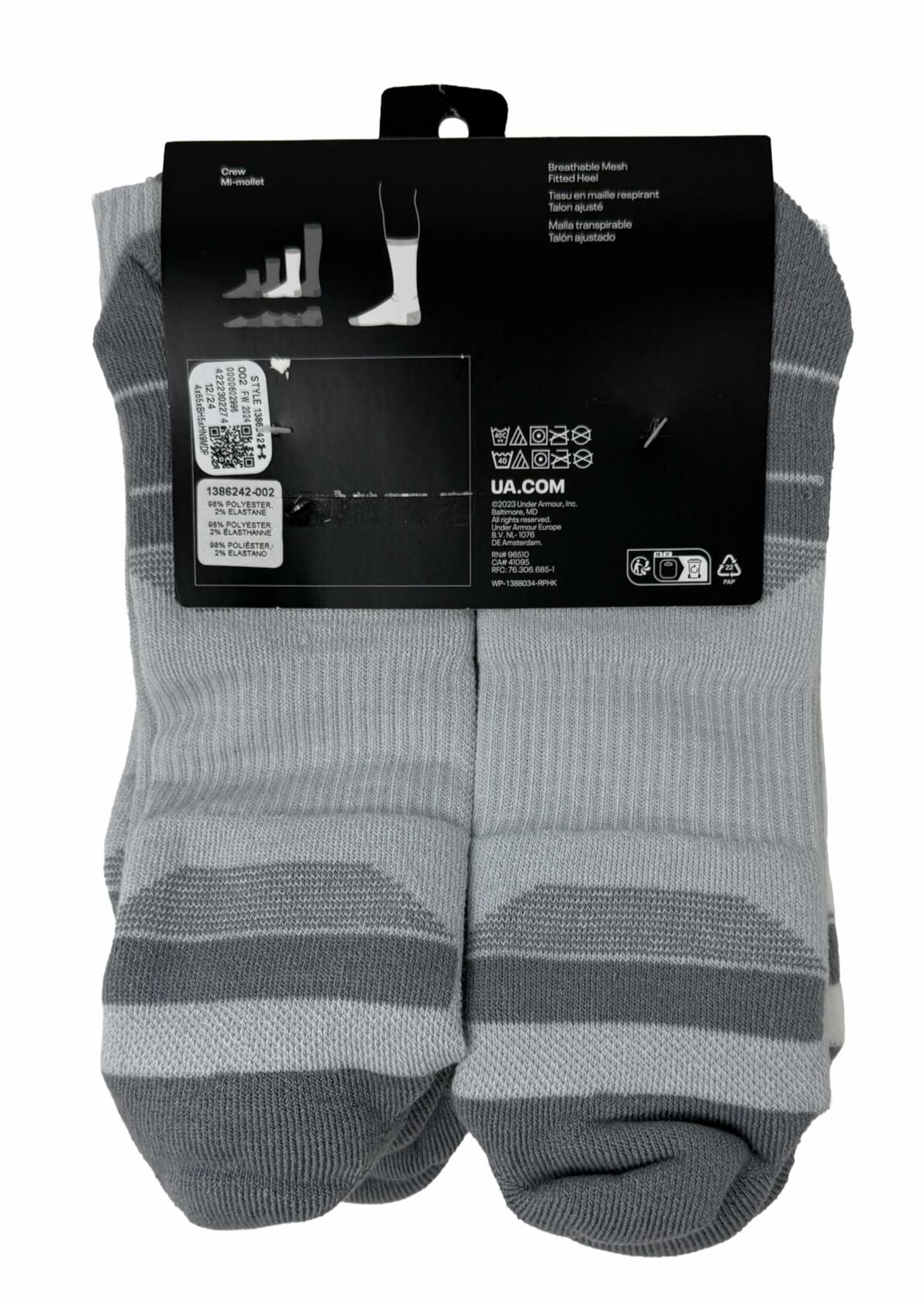 Under Armour Men's Perf Cushioned Crew Socks - 6 Pack X-Large, Grey/Black/White