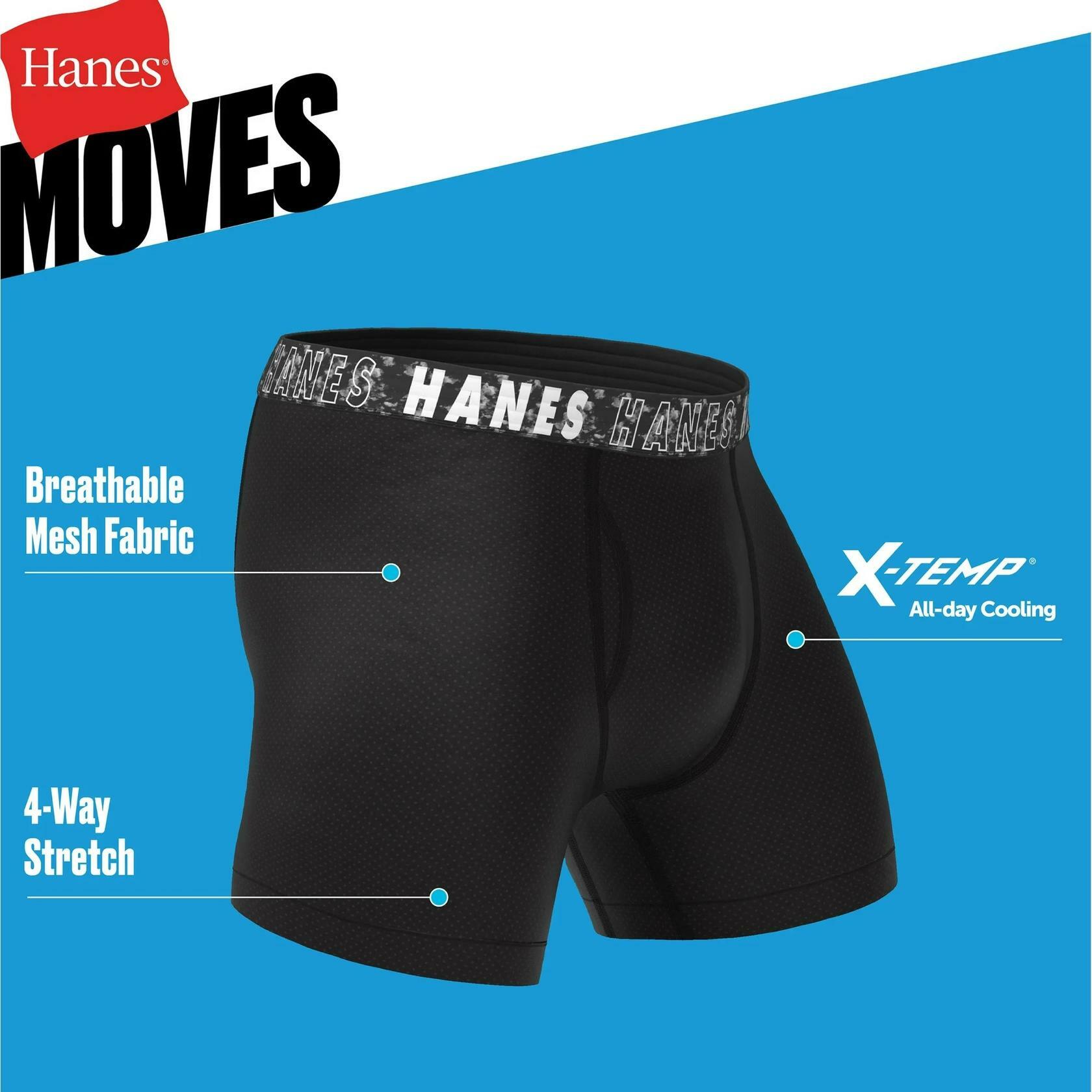 Hanes Boys Underwear Boxer Briefs, 5-Pack, Moves Breathable Mesh X-Temp L Black