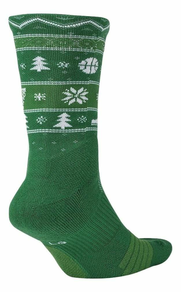Nike Elite Christmas Crew Socks Small (Women 4-6, Youth 3Y-5Y) Green, White