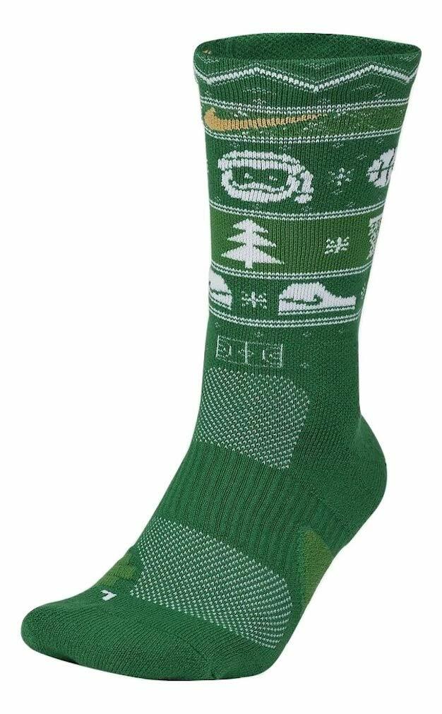 Nike Elite Christmas Crew Socks Small (Women 4-6, Youth 3Y-5Y) Green, White