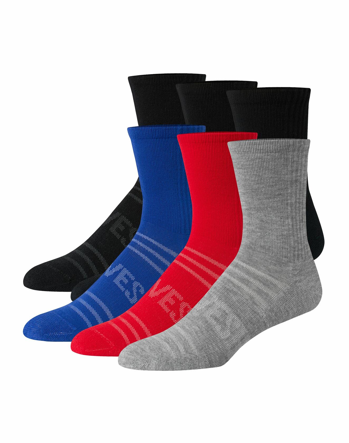 Hanes MOVES Men's Mid Crew Socks, 6-12, 6-Pairs Multi