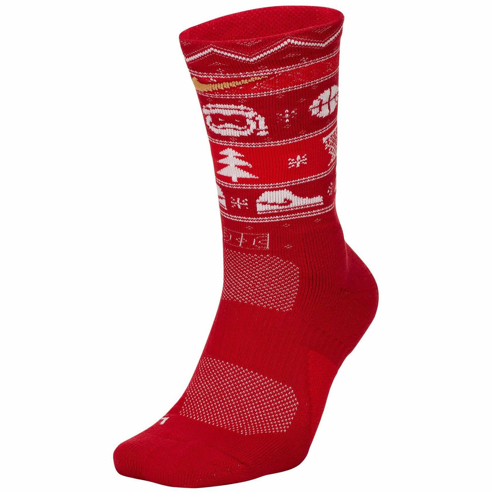 Nike Elite Crew Christmas Socks Medium (Women 6-10) Red/White