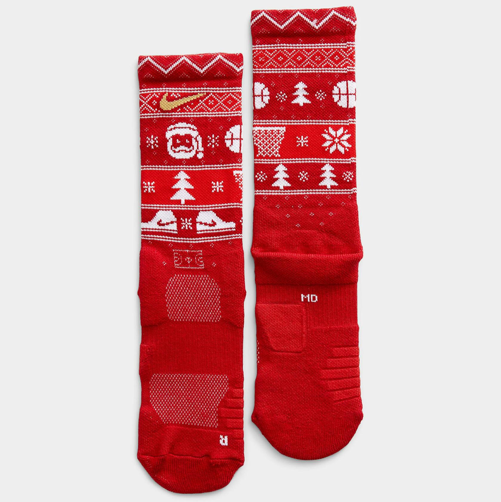Nike Elite Crew Christmas Socks Medium (Women 6-10) Red/White