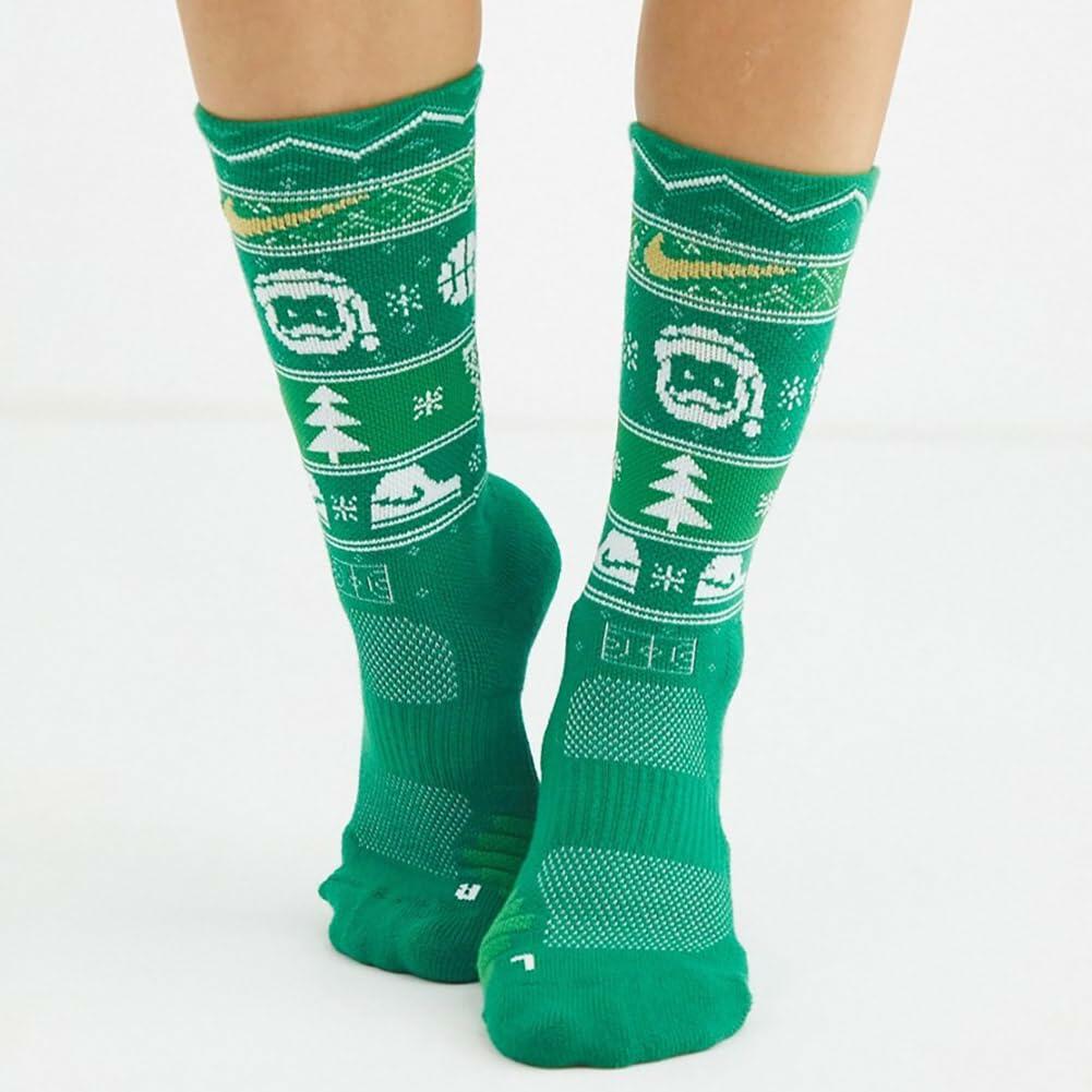 Nike Elite Men's Christmas Crew Socks Medium (Men 6-8, Women 6-10} Green, White