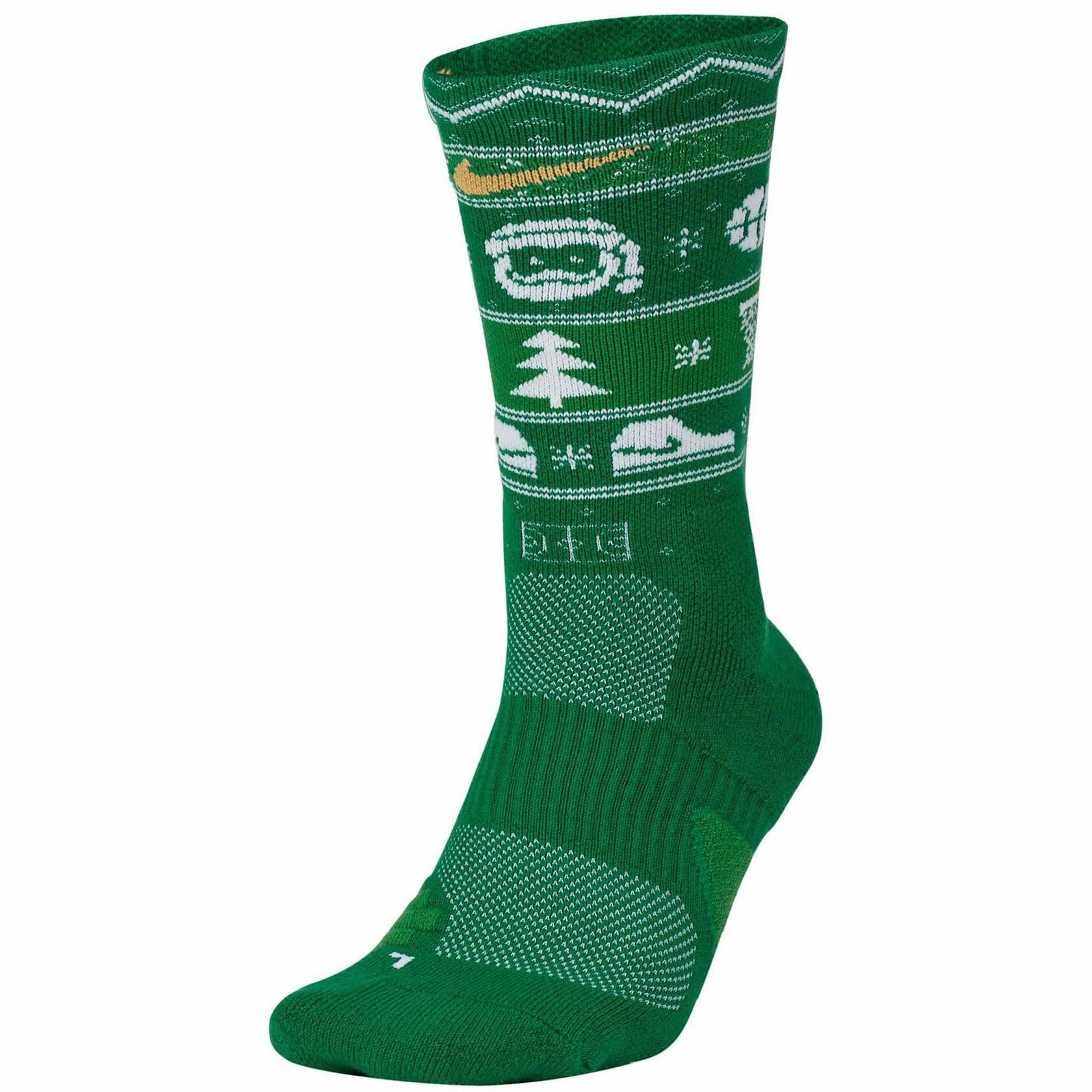 Nike Elite Men's Christmas Crew Socks Medium (Men 6-8, Women 6-10} Green, White
