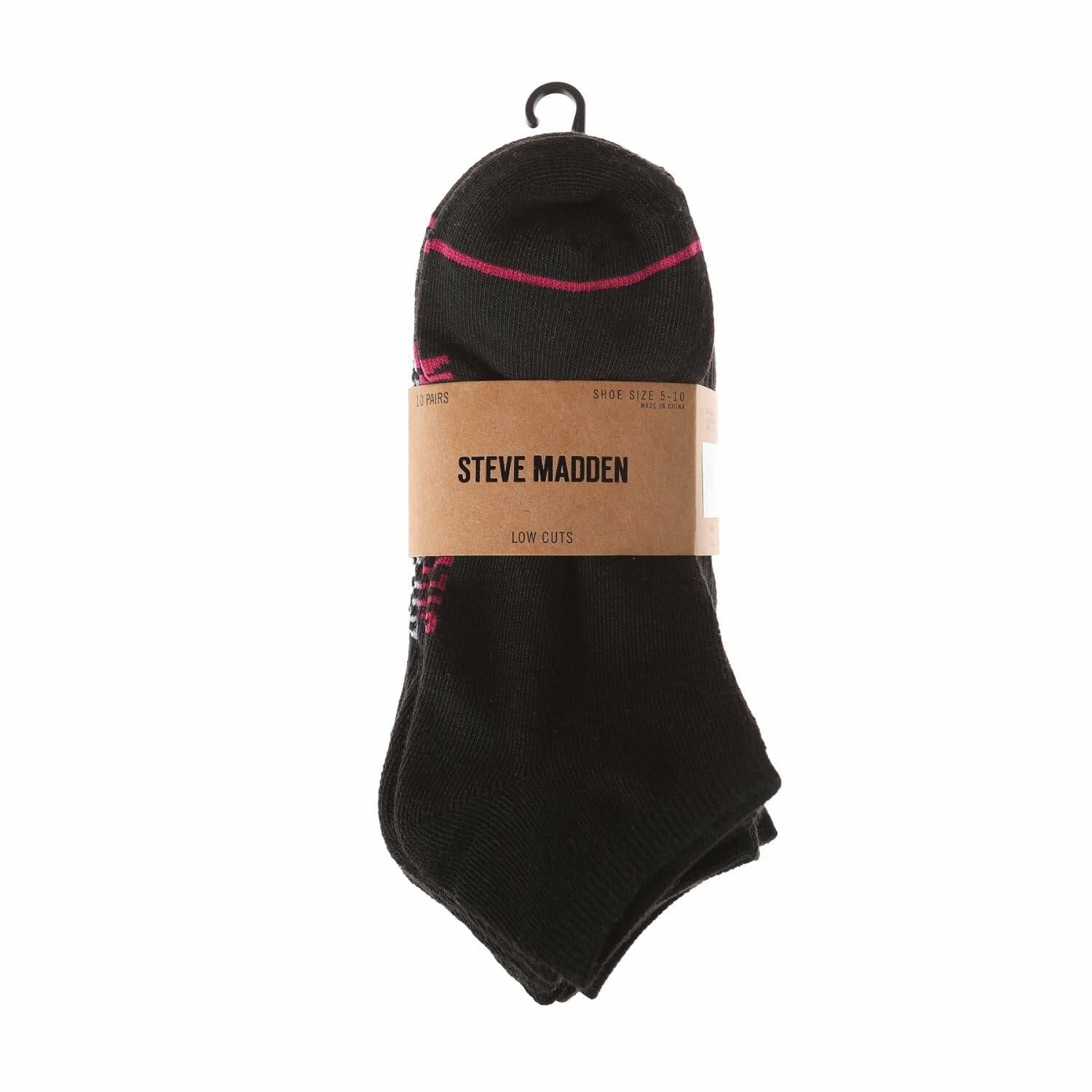 Steve Madden Women's 10 Pairs Low Cut Sport Socks - Black (10 PK) Sock Size 9-11