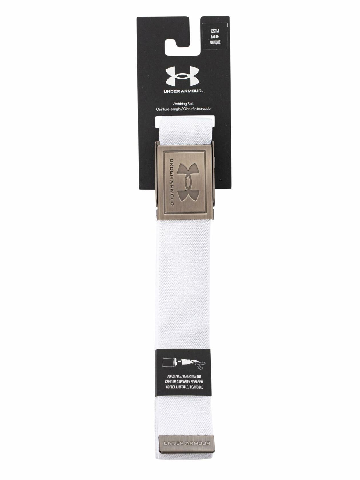 Under Armour Men's Stretch Webbing Belt, (100) White/Steel/Steel, OSFM