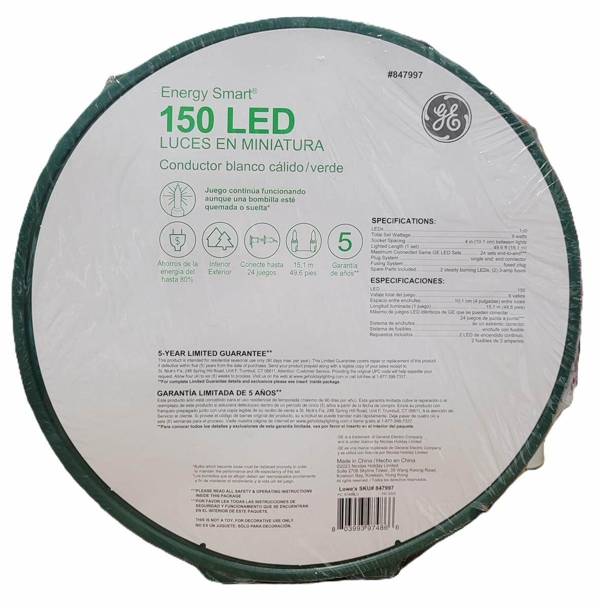 GE Energy Smart 150 LED 49ft Constant Warm White Mini LED Christmas String Light