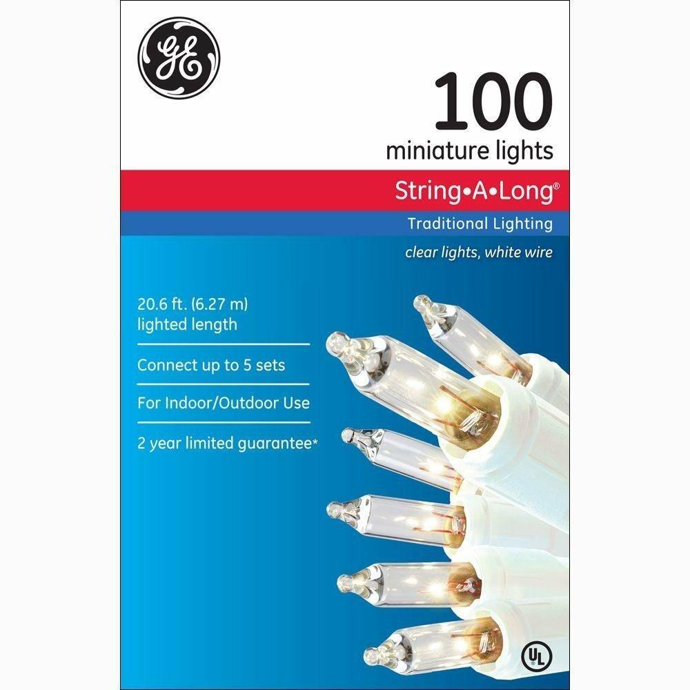 Miniature String A Long Christmas Lights Clear with White Wire 100