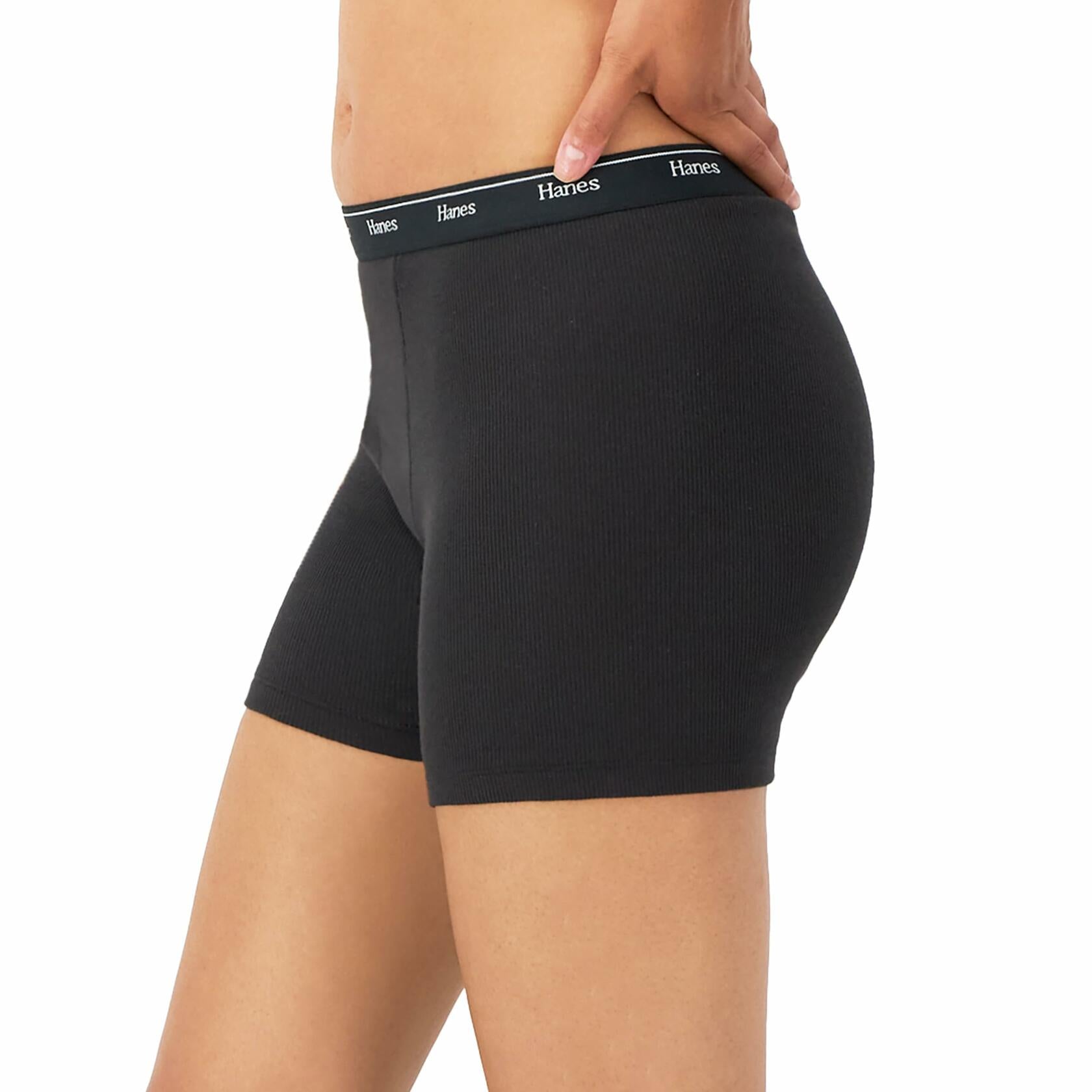 Hanes Originals Women's Mid-Thigh Boxer Brief Underwear, Breathable Cotton, 4Pk