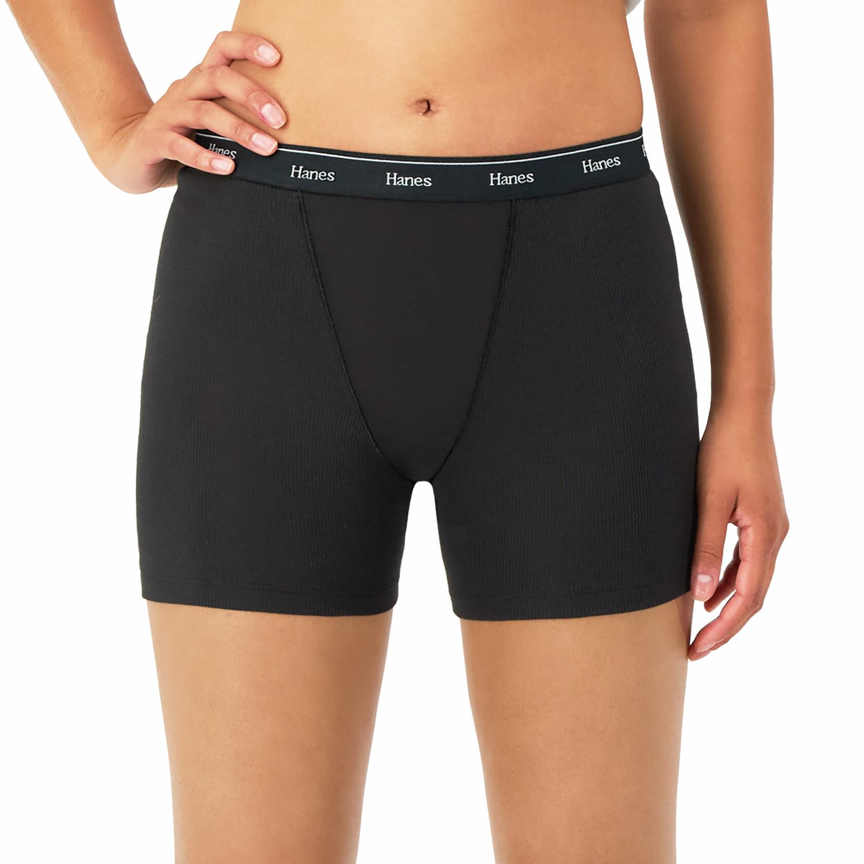 Hanes Originals Women's Mid-Thigh Boxer Brief Underwear, Breathable Cotton, 4Pk