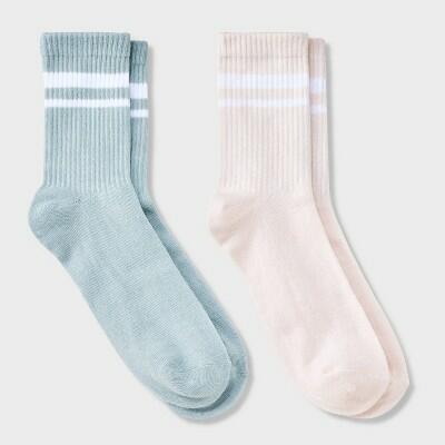 Kids' 2pk Striped Mid Crew Socks - art class™ Rose Pink/Blue Haze M