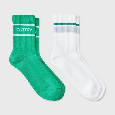 Women's "Cutesy" Cushioned Ribbed 2pk Mid Crew Socks - Green/White/Blue 4-10