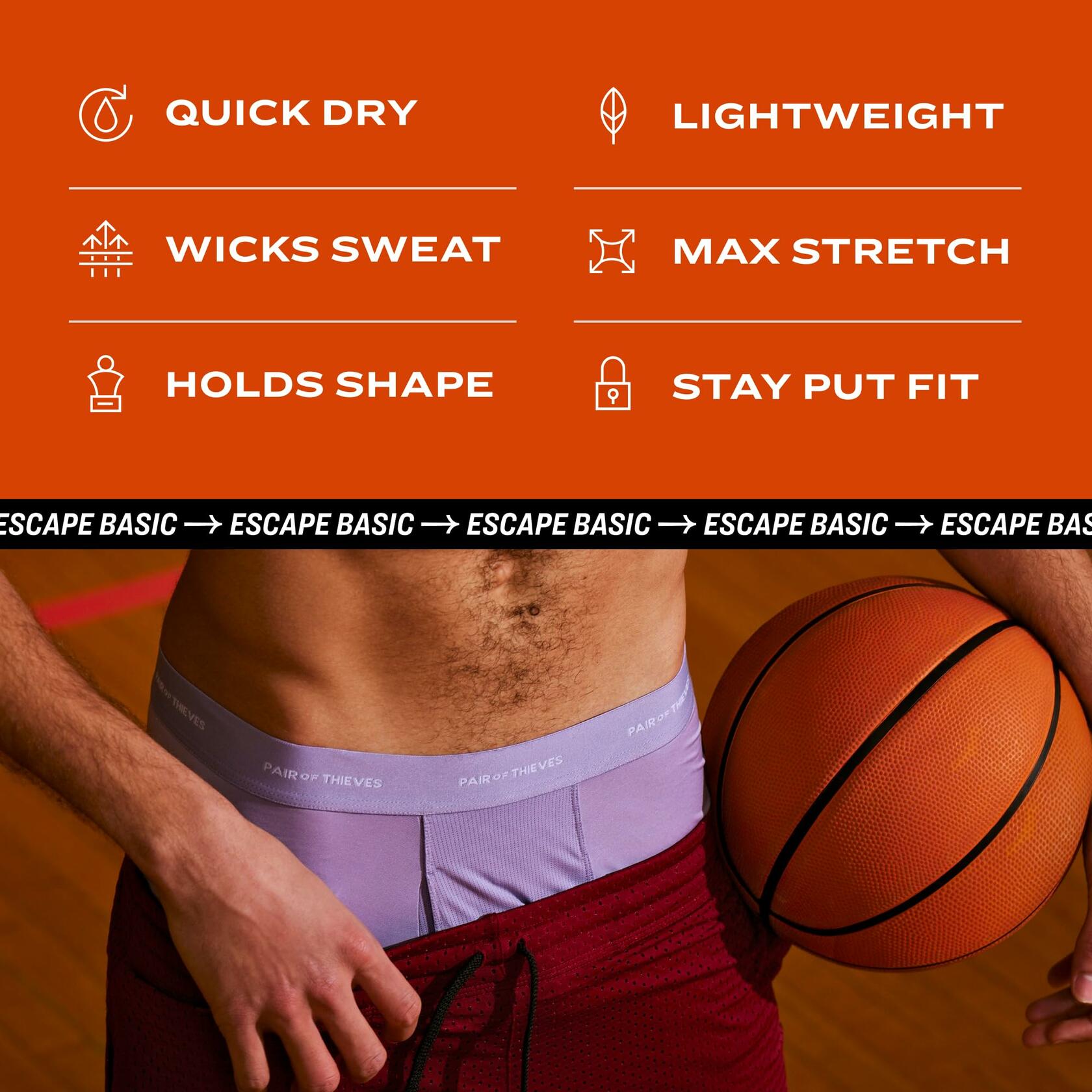 Pair of Thieves Men's Quick Dry Action Blend Boxer Briefs 3 Pack Lavender