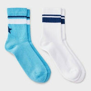 Women's Stars Cushioned Ribbed 2pk Mid Crew Socks - Blue/White/Navy 4-10