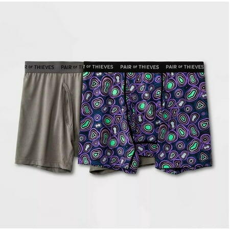 Pair of Thieves Men's Super Fit Boxer Briefs 2pk - Purple/Green Amoeba Medium