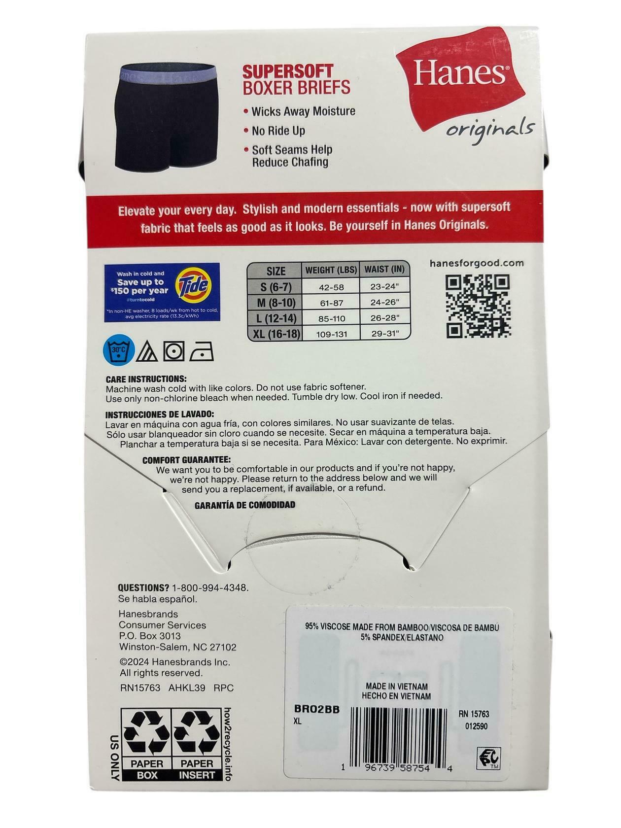 Hanes Originals Boys' SuperSoft Boxer Brief Underwear, Black, XL 5-Pack