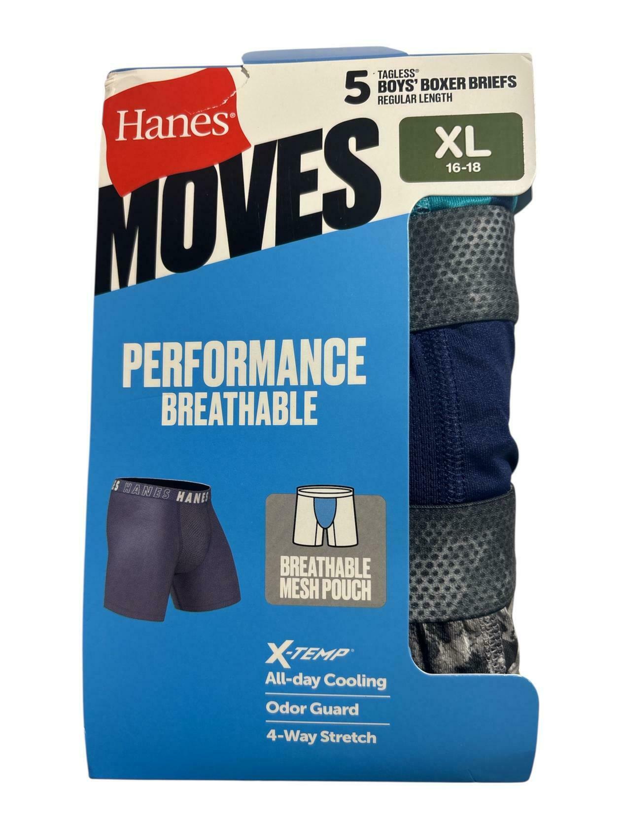 Hanes Boys' Big Boxer Briefs Wicking Underwear 5Pk Multi Solid And Stripe, Large