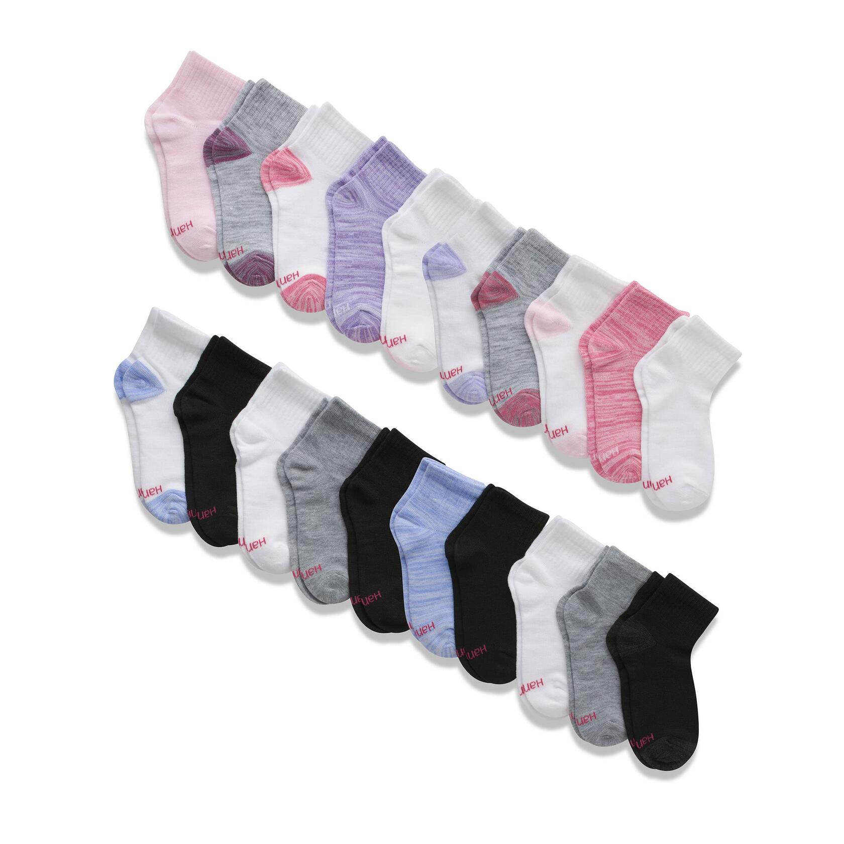 Hanes Girls Extreme Value Ankle Socks, 20 Pack Asst Colors Medium 10.5-4