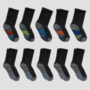Hanes Boys' 10pk Premium Crew Socks - Black Small