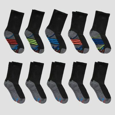 Hanes Boys' 10pk Premium Crew Socks - Black Small
